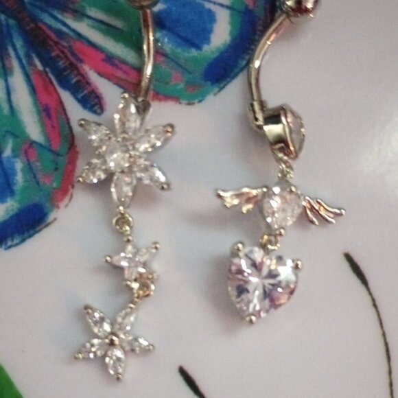 Elegant Silver Floral Belly Button Ring Dainty Navel Piercing Jewelry - Picture 3 of 7